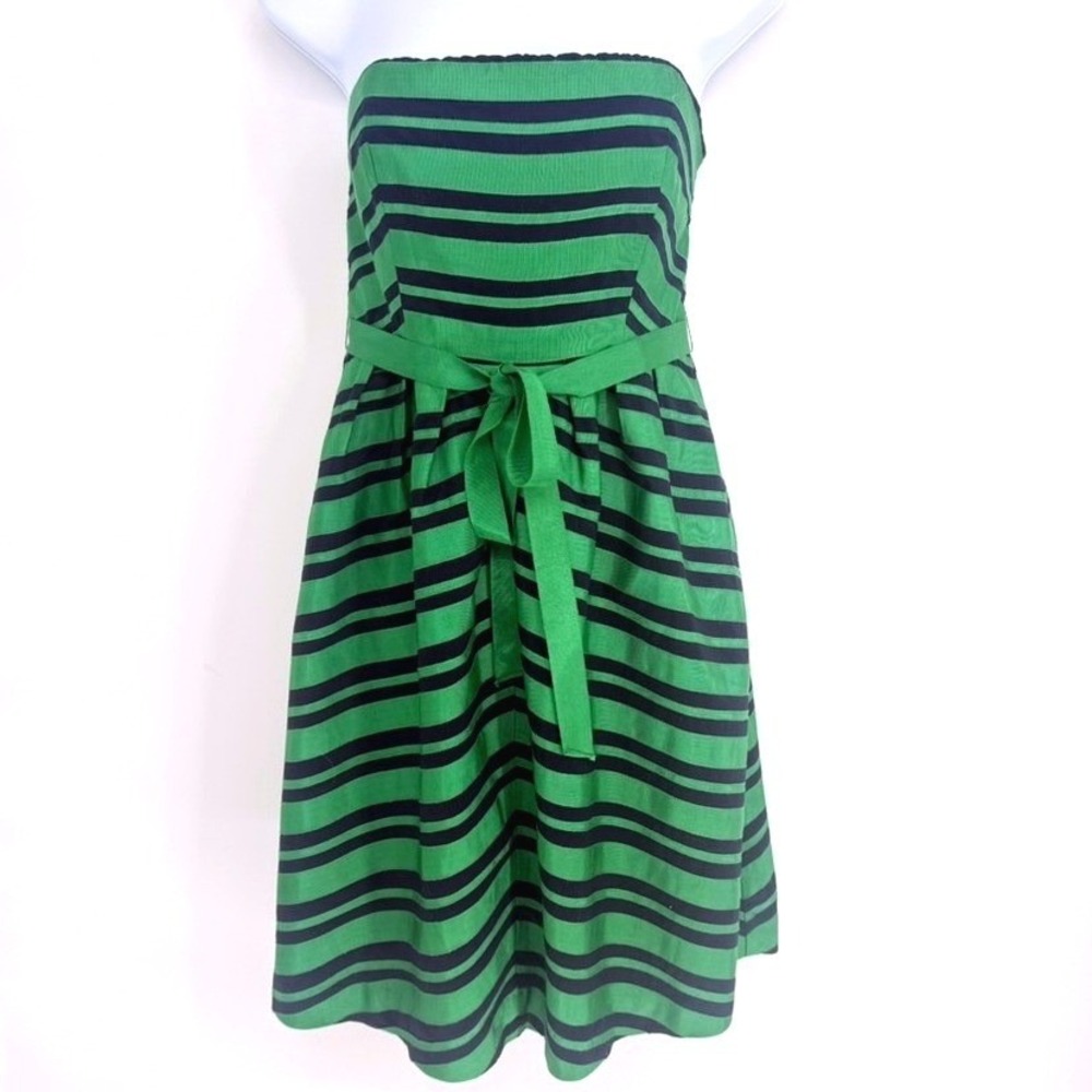 NWT Moulinette Soeurs Strapless Grosgrain Ribbon Dress Green Navy 4